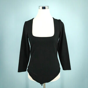Free People Size Large L Black Intimately Square Neck Long Sleeve Bodysuit Top